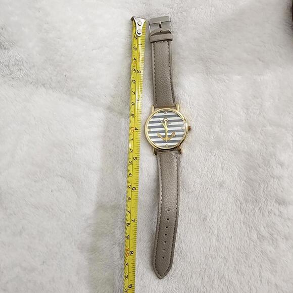 Gold/Grey Striped Anchor Leather Watch - Picture 8 of 9